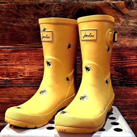 Joules Shoes - Joules Women's Molly Welly Gold Botanical Bees Size 9
